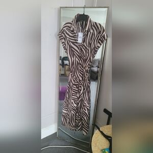 Zebra-Print Brown & Cream Midi Wrap Dress